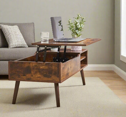 Lift-Top Coffee Table with Hidden Compartment and Adjustable Storage Shelf