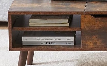 Lift-Top Coffee Table with Hidden Compartment and Adjustable Storage Shelf