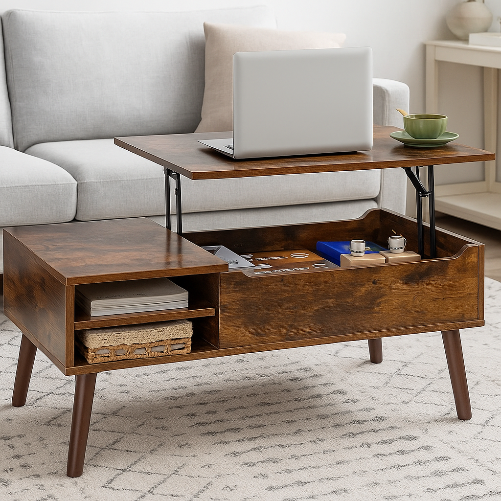 Lift-Top Coffee Table with Hidden Compartment and Adjustable Storage Shelf