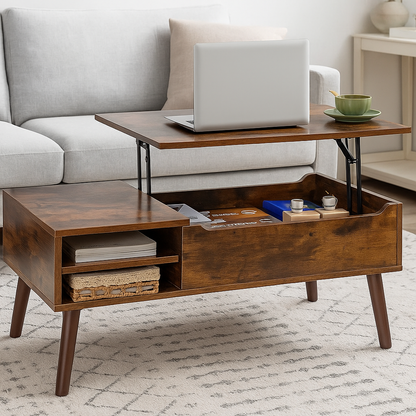 Lift-Top Coffee Table with Hidden Compartment and Adjustable Storage Shelf