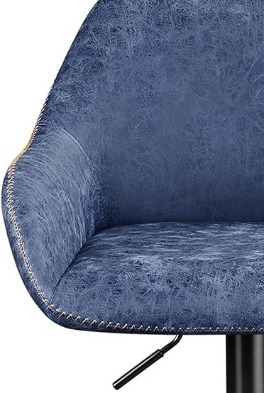 Set of 2 Adjustable Swivel Bar Stools with Backrest & Armrests – Faux Leather Blue Chairs