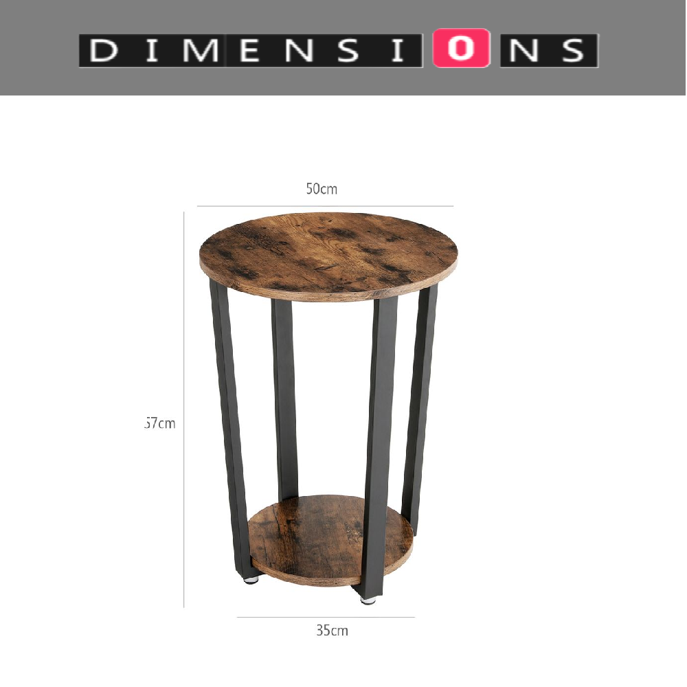 Round Industrial Side Table – Rustic Brown & Black Steel Frame for Living Room & Bedroom