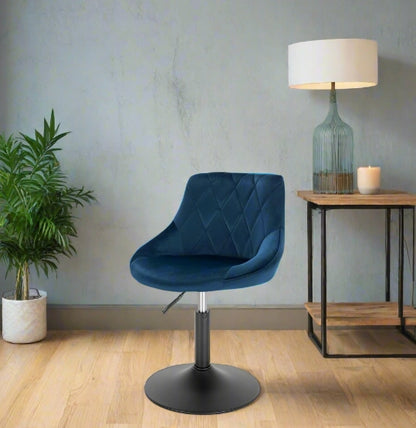 Set of 2 Blue Velvet Swivel Bar Stools – Adjustable Dining Chairs with Backrest for Kitchen