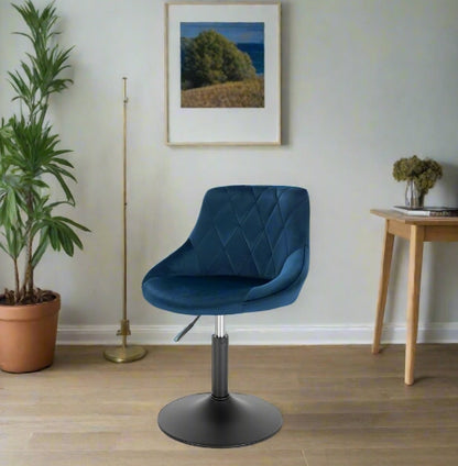 Set of 2 Blue Velvet Swivel Bar Stools – Adjustable Dining Chairs with Backrest for Kitchen