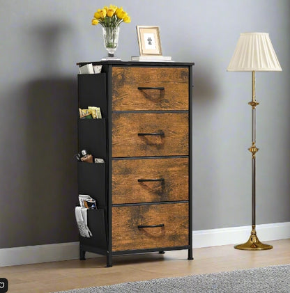 4-Drawer Fabric Storage Organizer with Metal Frame and Wooden Top
