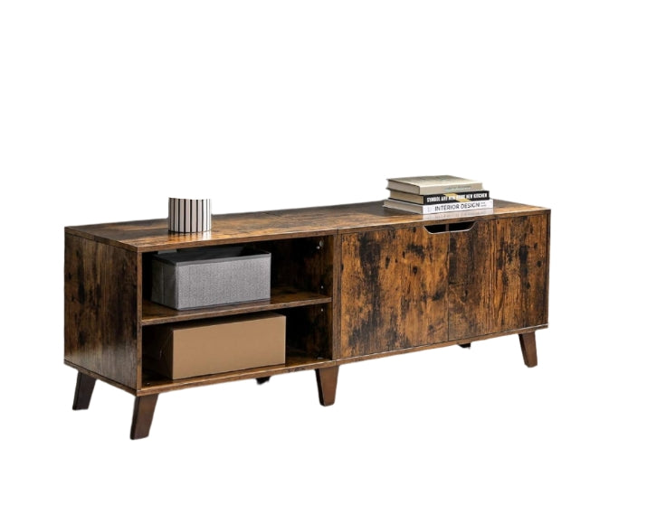 Rustic Brown TV Stand with 2 Doors & Adjustable Shelves – 140cm Unit for TVs up to 65” – Living Room Storage Cabinet