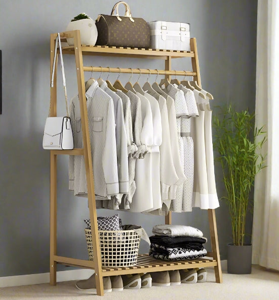 Heavy Duty Bamboo Clothes Rail and Wardrobe