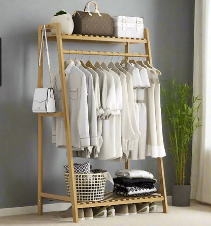 Heavy Duty Bamboo Clothes Rail and Wardrobe