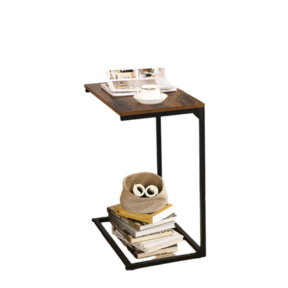 Small Laptop Side Table – Rustic Brown & Black Industrial Sofa or Bed Desk with Steel Frame
