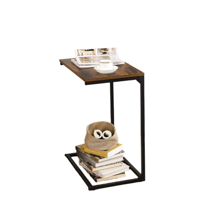 Small Laptop Side Table – Rustic Brown & Black Industrial Sofa or Bed Desk with Steel Frame