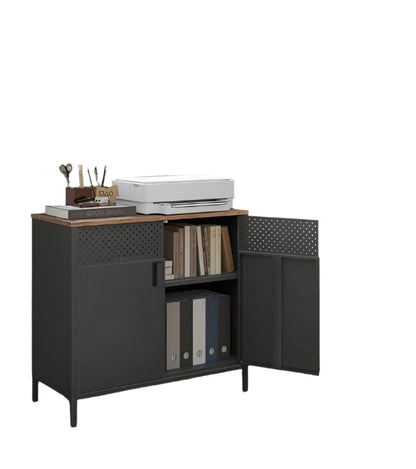 Rustic Brown & Black Floor Standing Storage Cabinet with Door and Adjustable Shelf