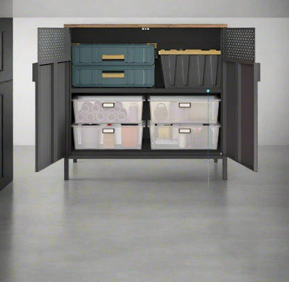 Rustic Brown & Black Floor Standing Storage Cabinet with Door and Adjustable Shelf