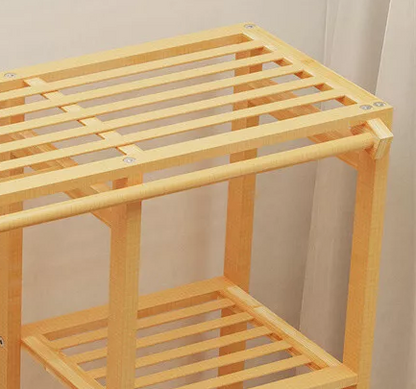 Large Bamboo Garment Rack with Clothes Rail and Shelves