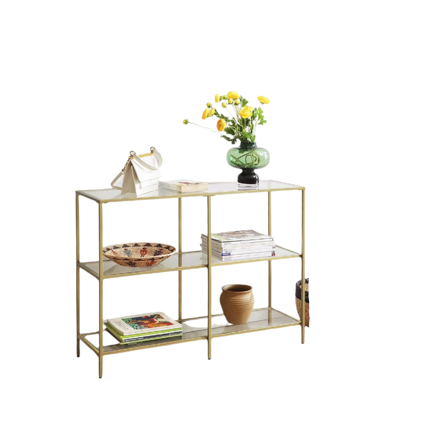 3-Tier Console Table with Tempered Glass Display Shelf