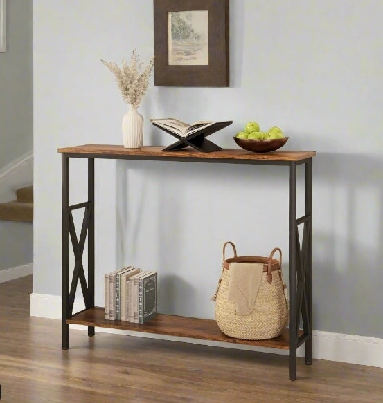 rustic style 2 tier console table with x frame