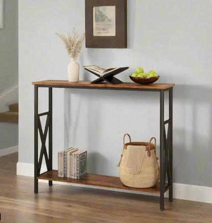 rustic style 2 tier console table with x frame
