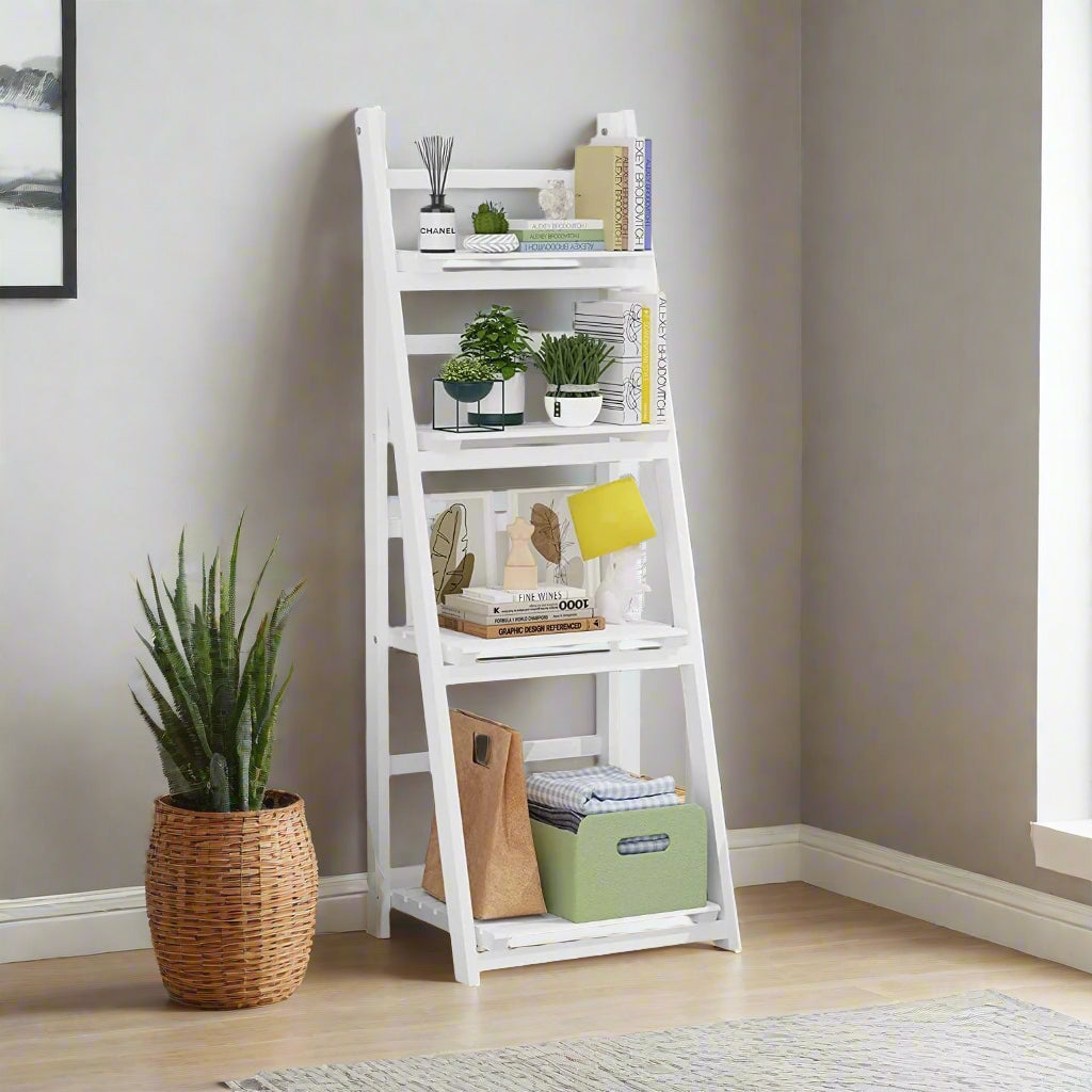 4-Tier Foldable Wooden Plant Stand – Ladder Shelf Display Rack for Indoor & Outdoor Plants