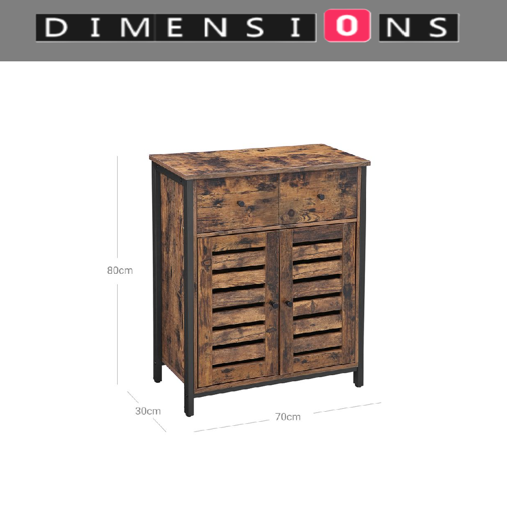 Rustic Floor Cabinet with Drawer & Louvered Doors – Freestanding Storage Unit for Hallway or Bedroom