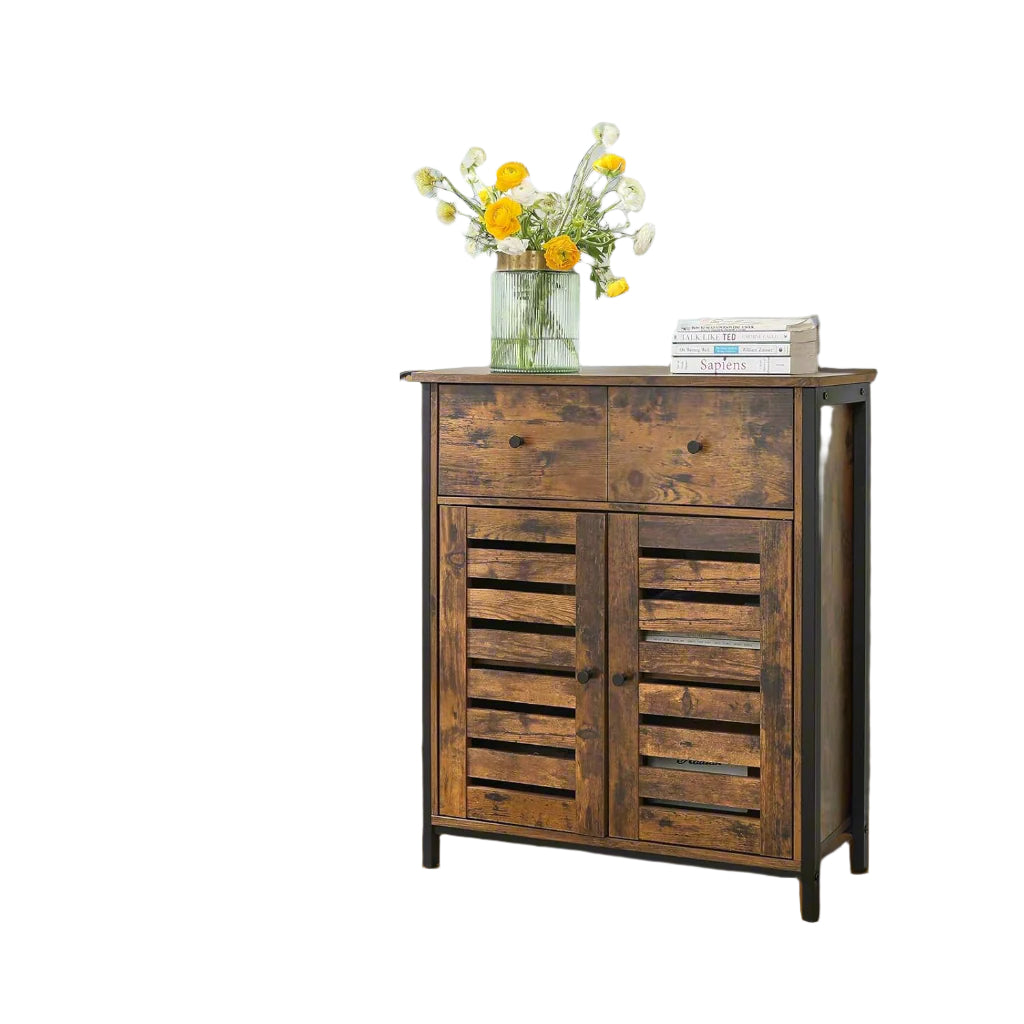 Rustic Floor Cabinet with Drawer & Louvered Doors – Freestanding Storage Unit for Hallway or Bedroom