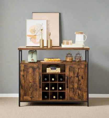 Rustic Sideboard Buffet Table with Wine Rack – Storage Cabinet for Kitchen or Dining Room