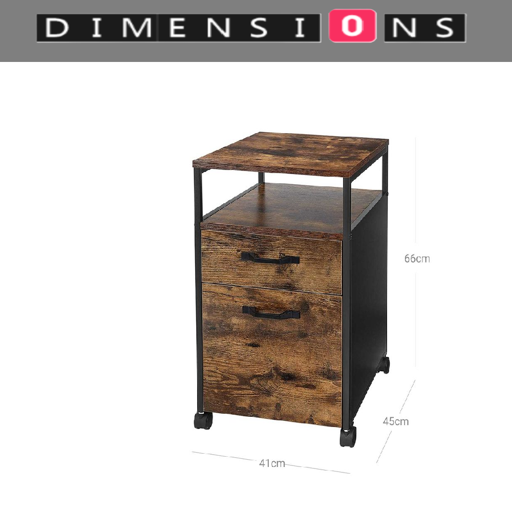 Industrial Mobile Filing Cabinet with Drawer & Wheels – Rustic Brown & Black Office Storage