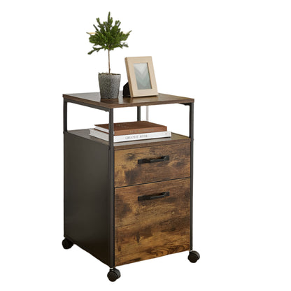 Industrial Mobile Filing Cabinet with Drawer & Wheels – Rustic Brown & Black Office Storage