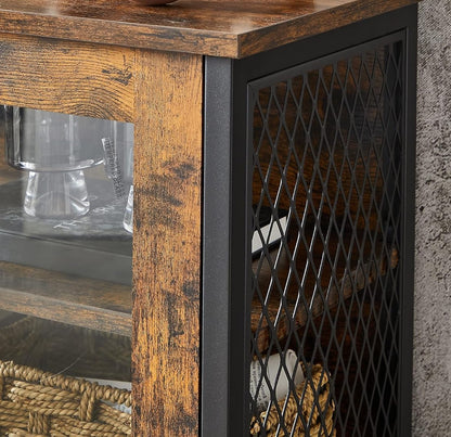 Industrial Storage Cabinet with Glass Doors & Adjustable Shelf – Rustic Brown & Black