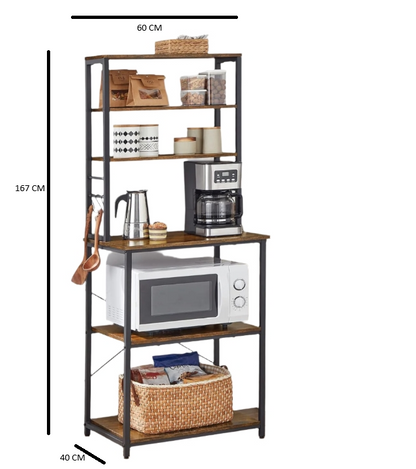 Industrial Kitchen Storage Rack with 6 Shelves & 6 Hooks, Adjustable Middle Shelf