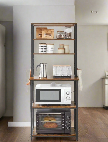 Industrial Kitchen Storage Rack with 6 Shelves & 6 Hooks, Adjustable Middle Shelf