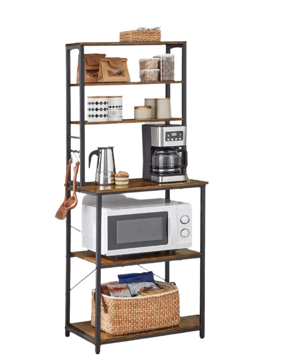 Industrial Kitchen Storage Rack with 6 Shelves & 6 Hooks, Adjustable Middle Shelf