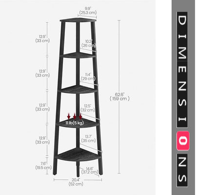 5-Tier Corner Shelf Unit, Industrial Ladder Shelf for Living Room, Bedroom 159 cm - Black
