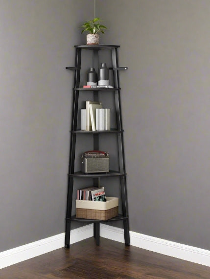 5-Tier Corner Shelf Unit, Industrial Ladder Shelf for Living Room, Bedroom 159 cm - Black