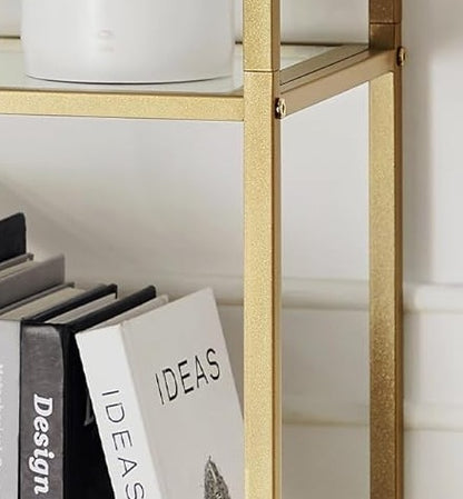 5-Tier Tempered Glass Shelf Unit, Arched Display Rack, Metallic Gold Frame 183.5 cm