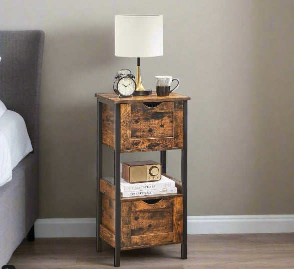 Slim Bathroom Floor Cabinet with 2 Drawers and Open Shelf for Bathroom, Bedroom, or Living Room