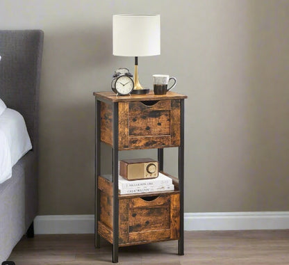 Slim Bathroom Floor Cabinet with 2 Drawers and Open Shelf for Bathroom, Bedroom, or Living Room