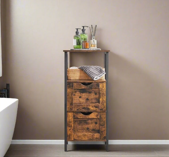 Slim Bathroom Floor Cabinet with 2 Drawers and Open Shelf for Bathroom, Bedroom, or Living Room