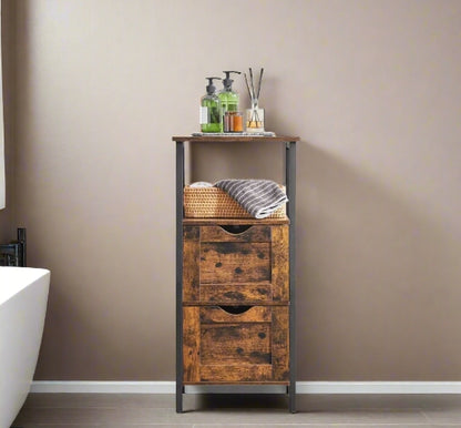 Slim Bathroom Floor Cabinet with 2 Drawers and Open Shelf for Bathroom, Bedroom, or Living Room