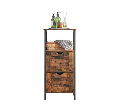 Slim Bathroom Floor Cabinet with 2 Drawers and Open Shelf for Bathroom, Bedroom, or Living Room