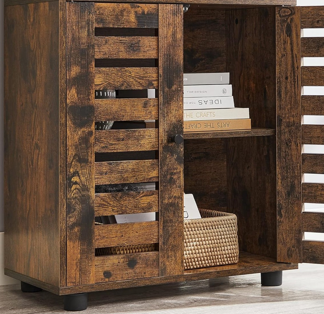 Rustic Brown Floor Standing Cabinet with Louvered Doors & Adjustable Shelf
