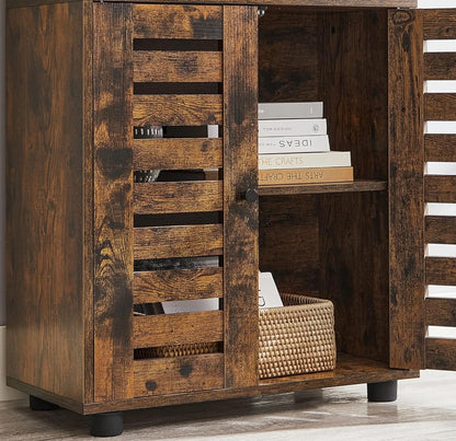 Rustic Brown Floor Standing Cabinet with Louvered Doors & Adjustable Shelf