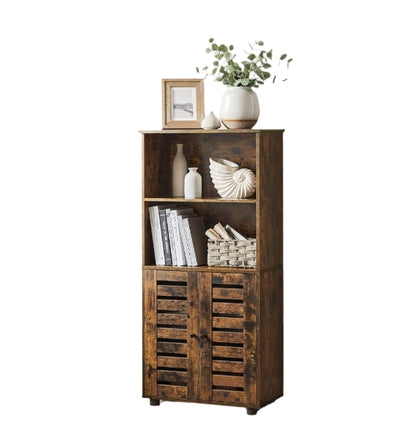 Rustic Brown Floor Standing Cabinet with Louvered Doors & Adjustable Shelf