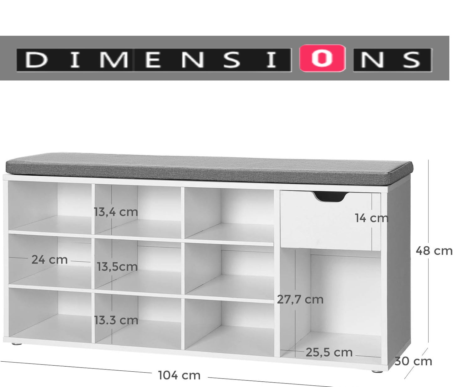 Shoe Storage Bench with Cushion, Drawer & Open Compartments for Hallway and Bedroom