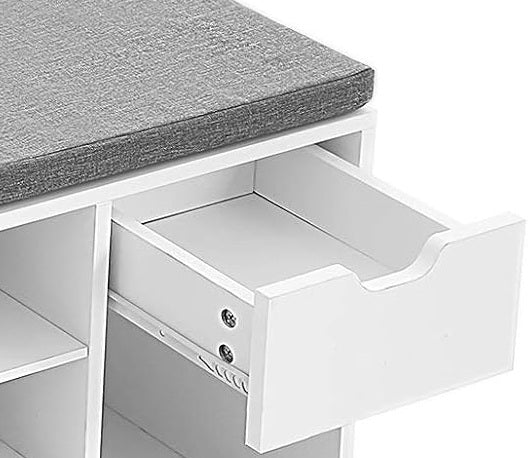 Shoe Storage Bench with Cushion, Drawer & Open Compartments for Hallway and Bedroom