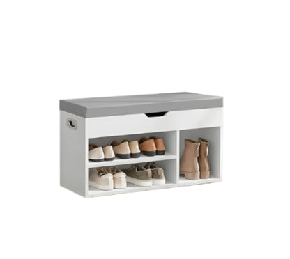White Shoe Storage Bench with Cushion, Hidden Compartment & 3 Shelves, 150kg Capacity