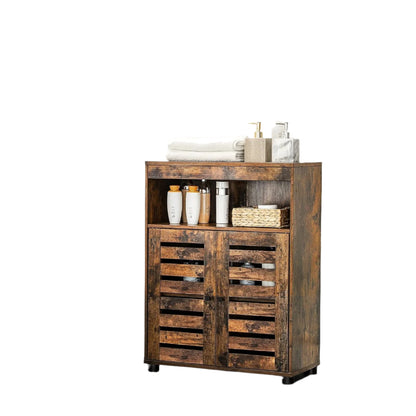 4-Tier Rustic Bathroom Cabinet with Louver Doors – Adjustable Shelf, 60 x 30 x 80 cm