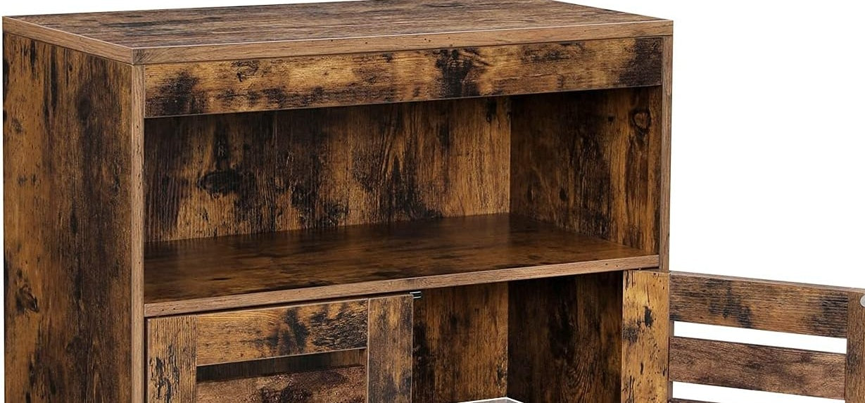 4-Tier Rustic Bathroom Cabinet with Louver Doors – Adjustable Shelf, 60 x 30 x 80 cm