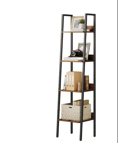 Industrial 4-Tier Ladder Shelf, Rustic Brown & Black Bookcase for Living Room or Office