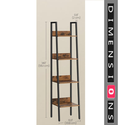 Industrial 4-Tier Ladder Shelf, Rustic Brown & Black Bookcase for Living Room or Office