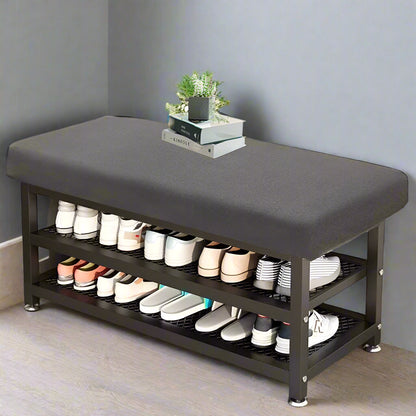2-Tier Shoe Bench with Padded Cushion – Shoe Rack Storage Organizer with Adjustable Feet