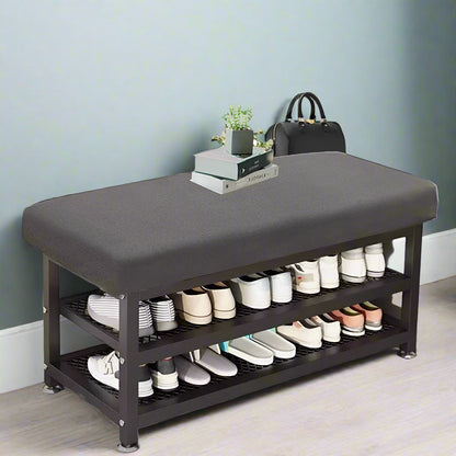 2-Tier Shoe Bench with Padded Cushion – Shoe Rack Storage Organizer with Adjustable Feet